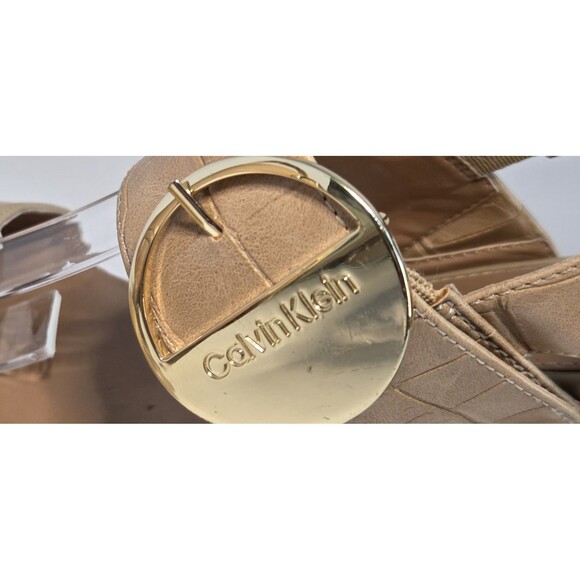 Calvin Klein women 8.5 Embossed Faux Leather Crocodile Biege Slip On Chunky Heel - Picture 7 of 9